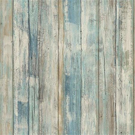 ROOMMATES Roommates RMK9052WP Blue Distressed Wood Peel & Stick Wallpaper RMK9052WP